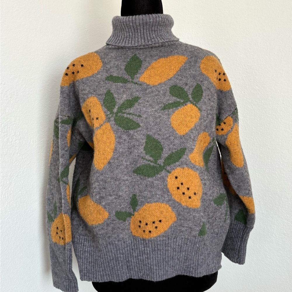 Gray and Orange Lemon Pattern Sweater